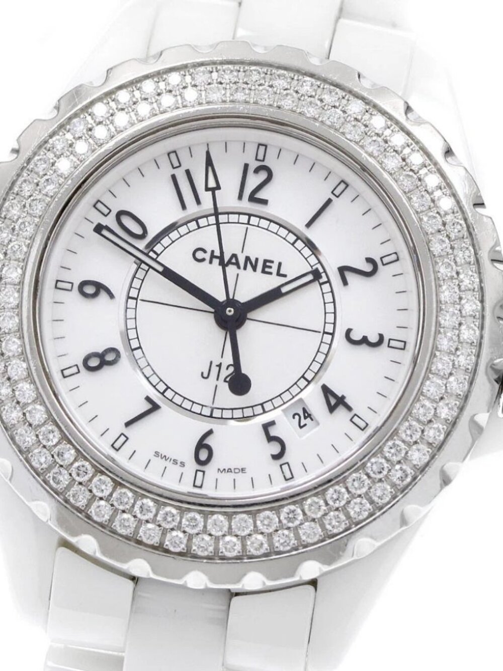 CHANEL J12 H0967 Diamond Bezel White Ceramic Quartz Ladies Watch